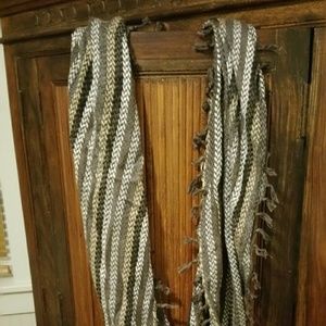 LONG INFINITY SCARF - brown, white and camel